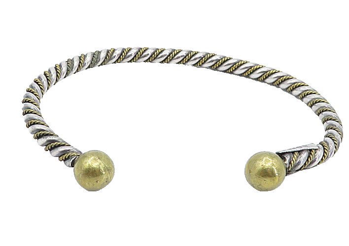 MEXICO 925 Sterling Silver Vintage 2 Tone Twist Ball End Cuff Bracelet BT2685