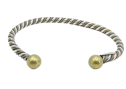MEXICO 925 Sterling Silver Vintage 2 Tone Twist Ball End Cuff Bracelet BT2685