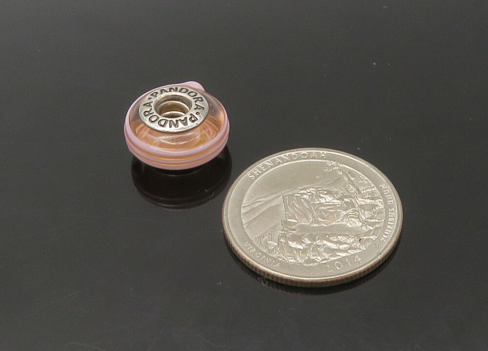 PANDORA 925 Sterling Silver  Vintage Pink Enamel Round Slide Pendant  PT18437