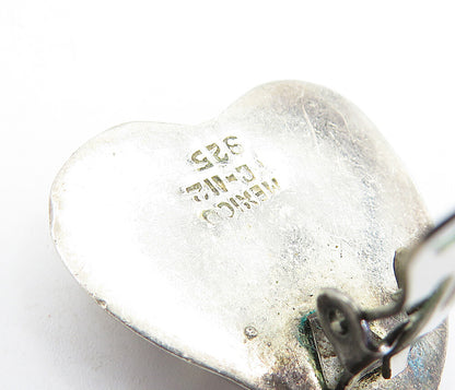 MEXICO 925 Sterling Silver Vintage Love Heart Non Pierce Earrings  EG2866