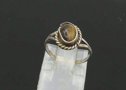 925 Silver  Vintage Cabochon Tiger's Eye Petite Band Ring Sz 4.5  RG20939