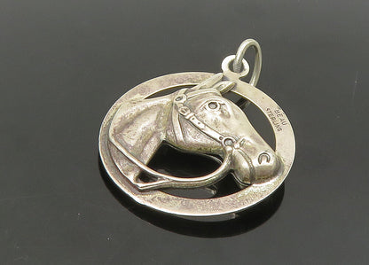BEAU 925 Sterling Silver  Vintage Antique Horse's Head Round Pendant  PT17118