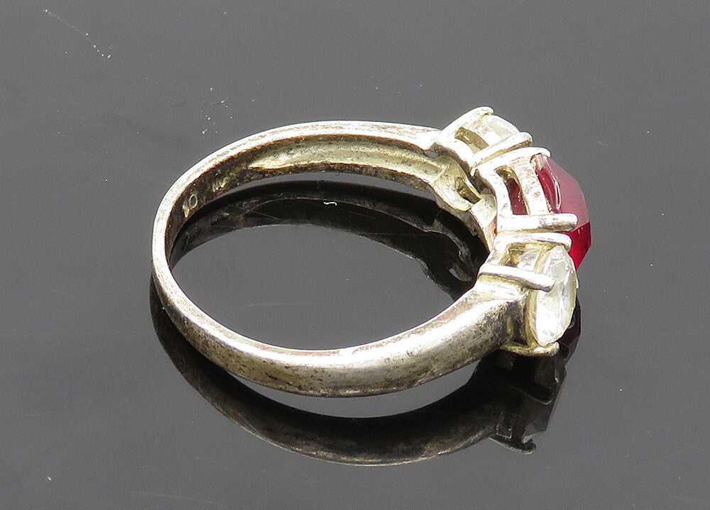 925 Silver  Vintage Pink Topaz & Cubic Zirconia Band Ring Sz 10  RG20627