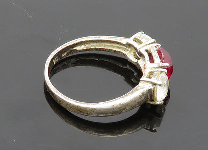 925 Silver  Vintage Pink Topaz & Cubic Zirconia Band Ring Sz 10  RG20627