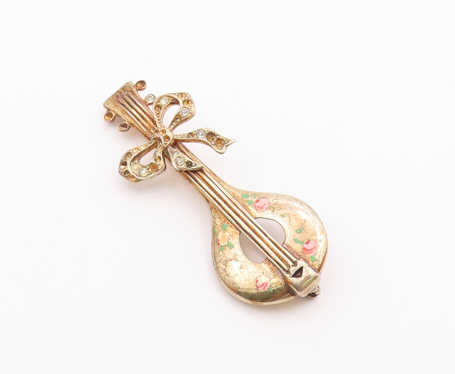 925 Sterling Silver  Vintage Antique Topaz Ribbon Bow Banjo Brooch Pin  BP8475