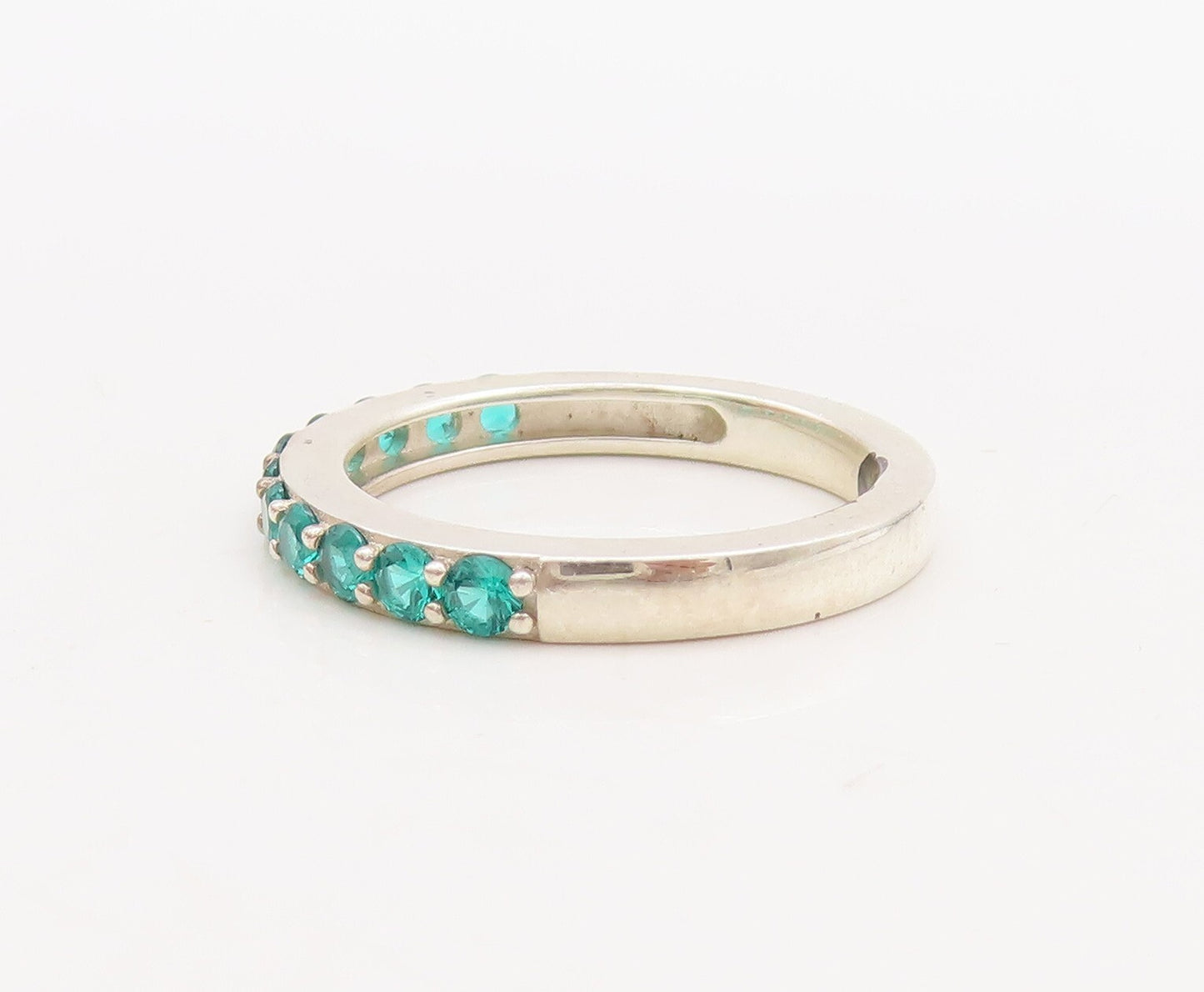 925 Sterling Silver Vintage Ring Stackable Green & White Topaz  Sz 7  RG29786