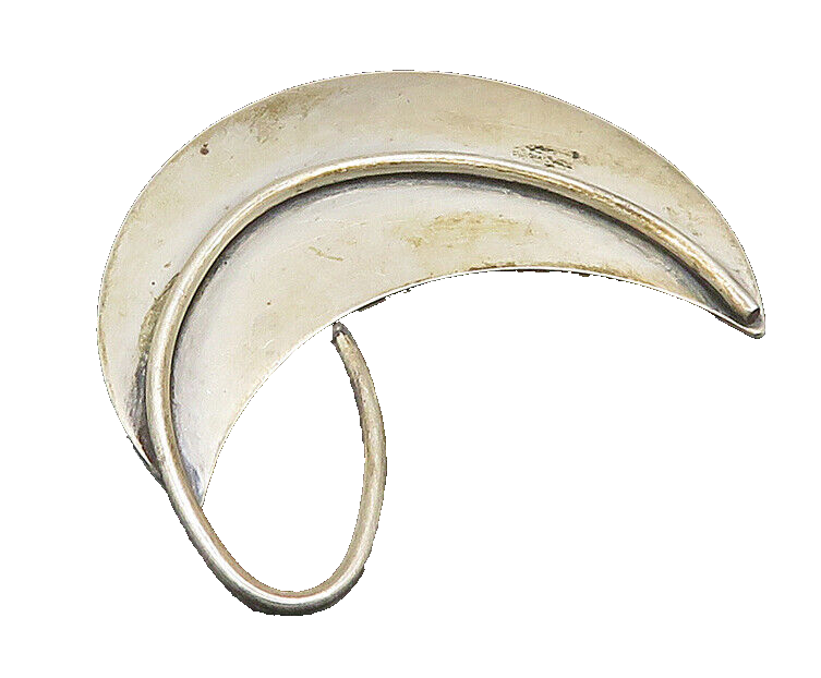 925 Sterling Silver  Vintage Modernist Crescent Moon Brooch Pin  BP9425