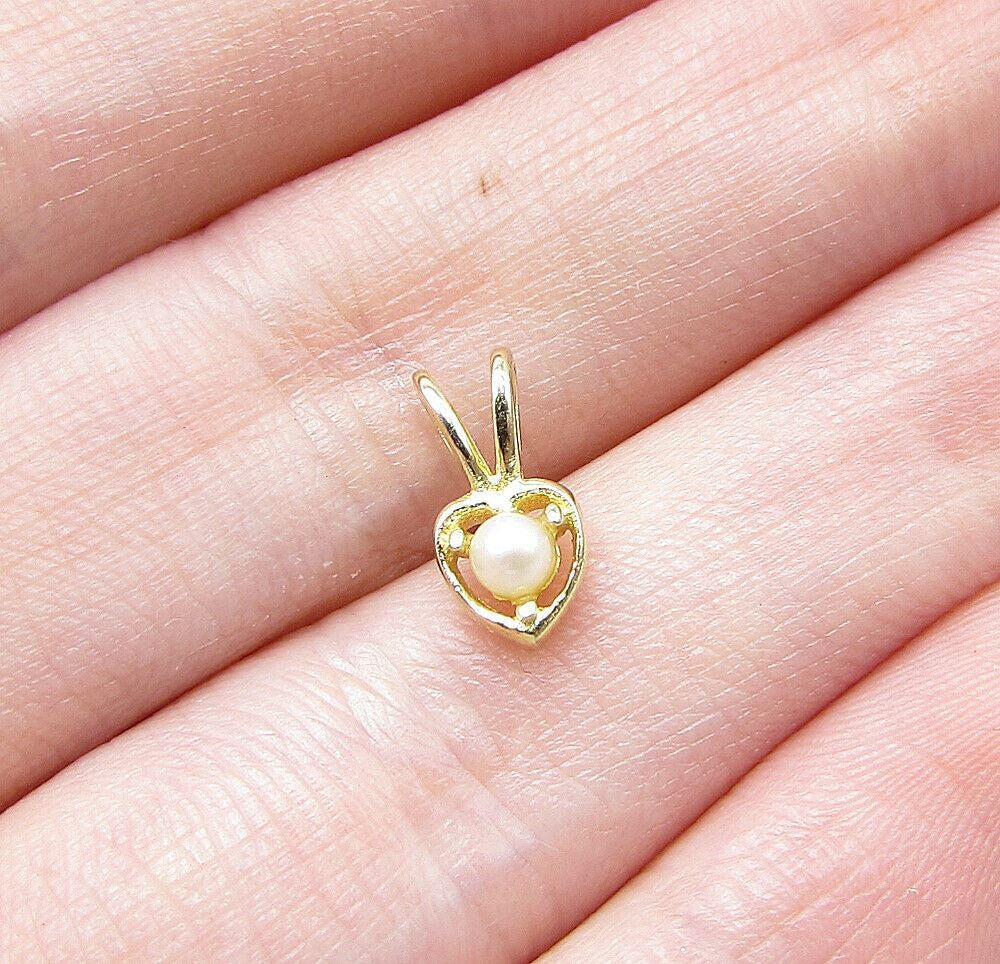 Gold Over 925 Sterling Silver Faux Pearl Love Heart Slider Pendant PT1193