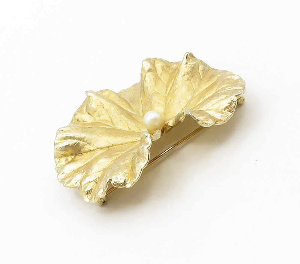 NAPIER 925 Silver  Vintage Petite Pearl Sculpted Flower Brooch Pin  BP6002
