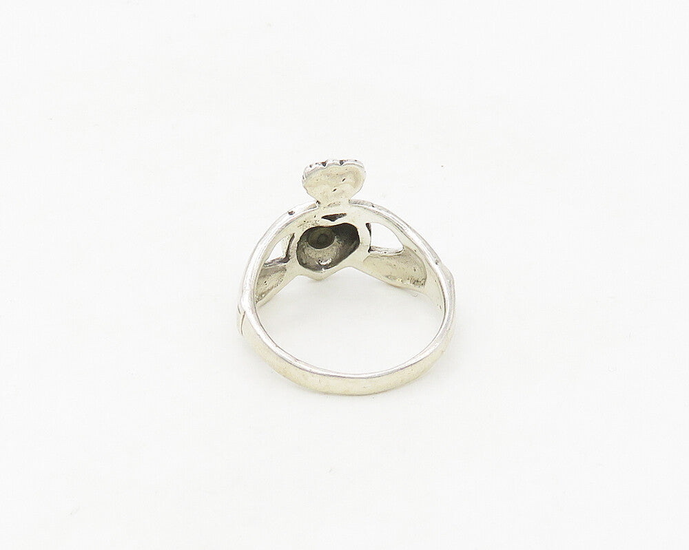 925 Sterling Silver  Vintage Black Onyx Claddagh Shiny Band Ring Sz 6  RG18736