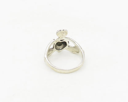 925 Sterling Silver  Vintage Black Onyx Claddagh Shiny Band Ring Sz 6  RG18736