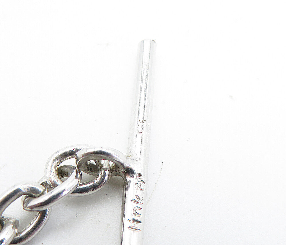 925 Sterling Silver  Hollow Cutout Detail Round Link Chain Bracelet  BT3185