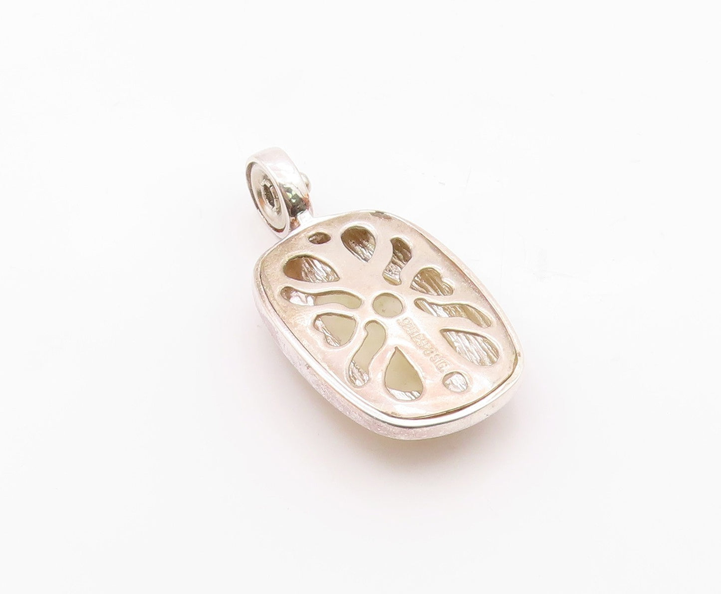 ESPO SIG 925 Silver  Vintage Faceted Mother Of Pearl Cutout Pendant  PT17720
