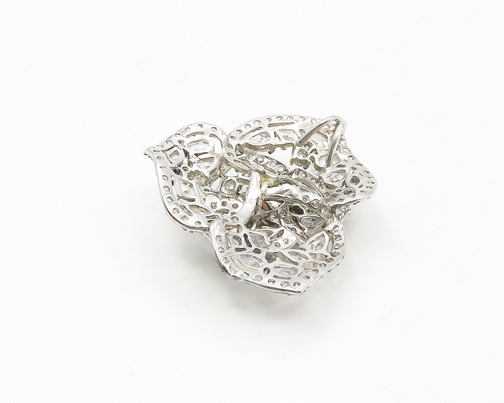925 Sterling Silver  Sparkling Cubic Zirconia Flower Motif Pendant  PT14060