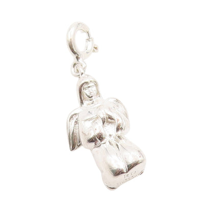 925 Sterling Silver Vintage Pendant 3D Guardian Angel Pendant with Clasp PT24876
