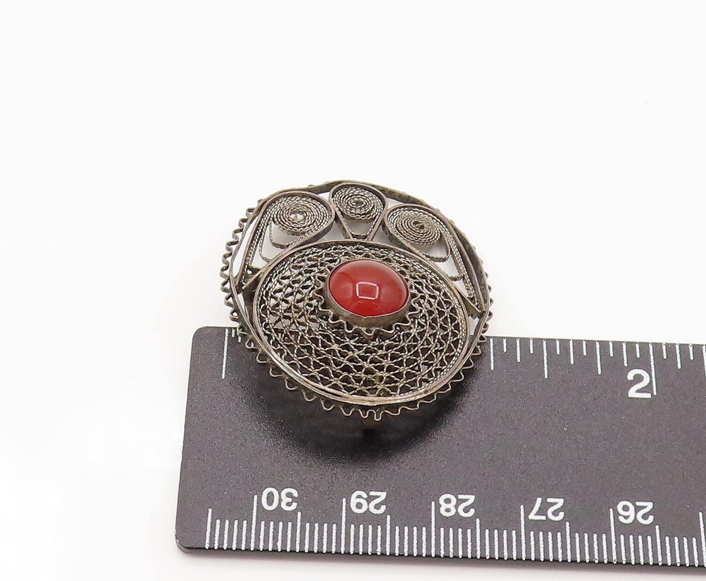 ISRAEL 925 Silver  Vintage Star Web & Rope Spiral Carnelian Brooch Pin BP10188