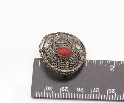 ISRAEL 925 Silver  Vintage Star Web & Rope Spiral Carnelian Brooch Pin BP10188