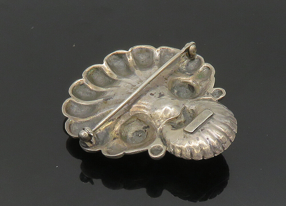 CINI 925 Silver  Vintage Antique Scalloped Sea Shell Motif Brooch Pin  BP8162