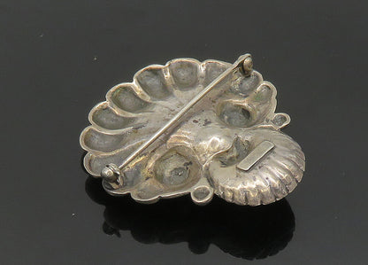 CINI 925 Silver  Vintage Antique Scalloped Sea Shell Motif Brooch Pin  BP8162