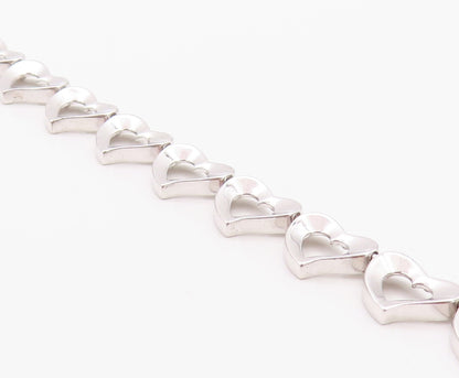 925 Sterling Silver Vintage Bracelet Linked Cutout Hearts Toggle Lock  BT11273