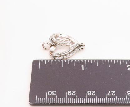 925 Sterling Silver  Vintage Genuine Diamonds Mom Love Heart Pendant  PT16609
