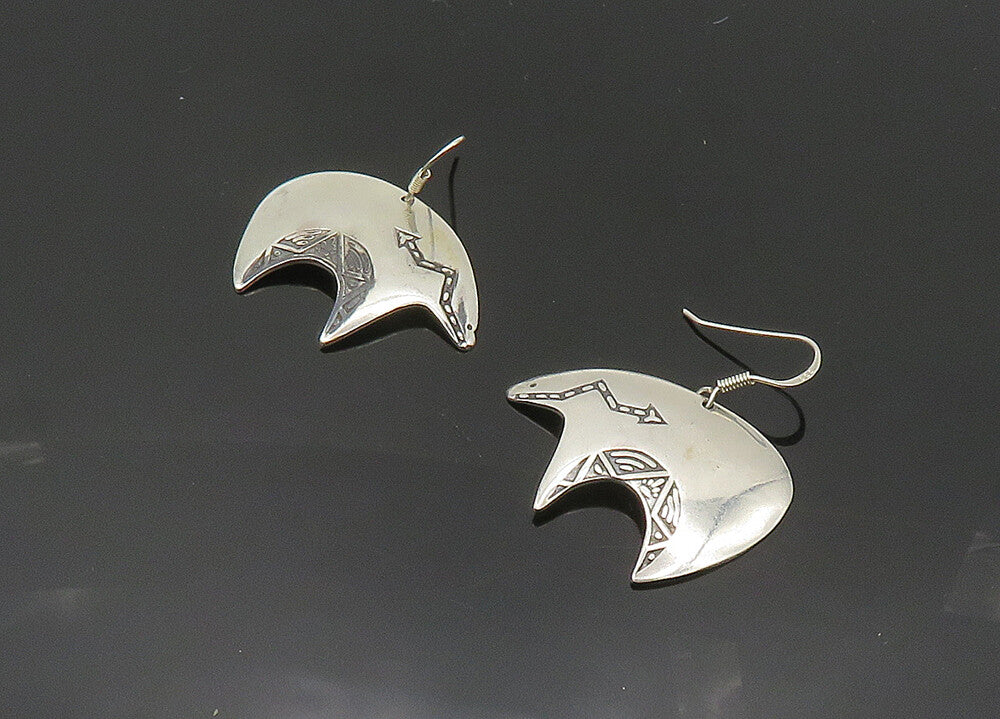 925 Sterling Silver Vintage Shiny Arrow Bear Motif Drop Earrings EG10164