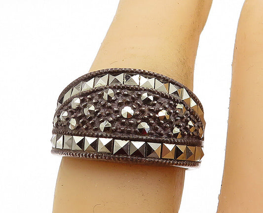 925 Sterling Silver  Vintage Marcasite Decorated Band Ring Sz 6.5  RG7558