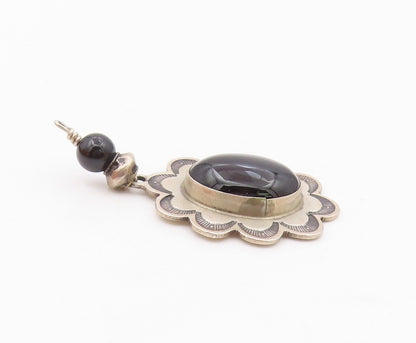 NAVAJO 925 Sterling Silver  Vintage Cabochon Cut Floral Motif Pendant  PT12824