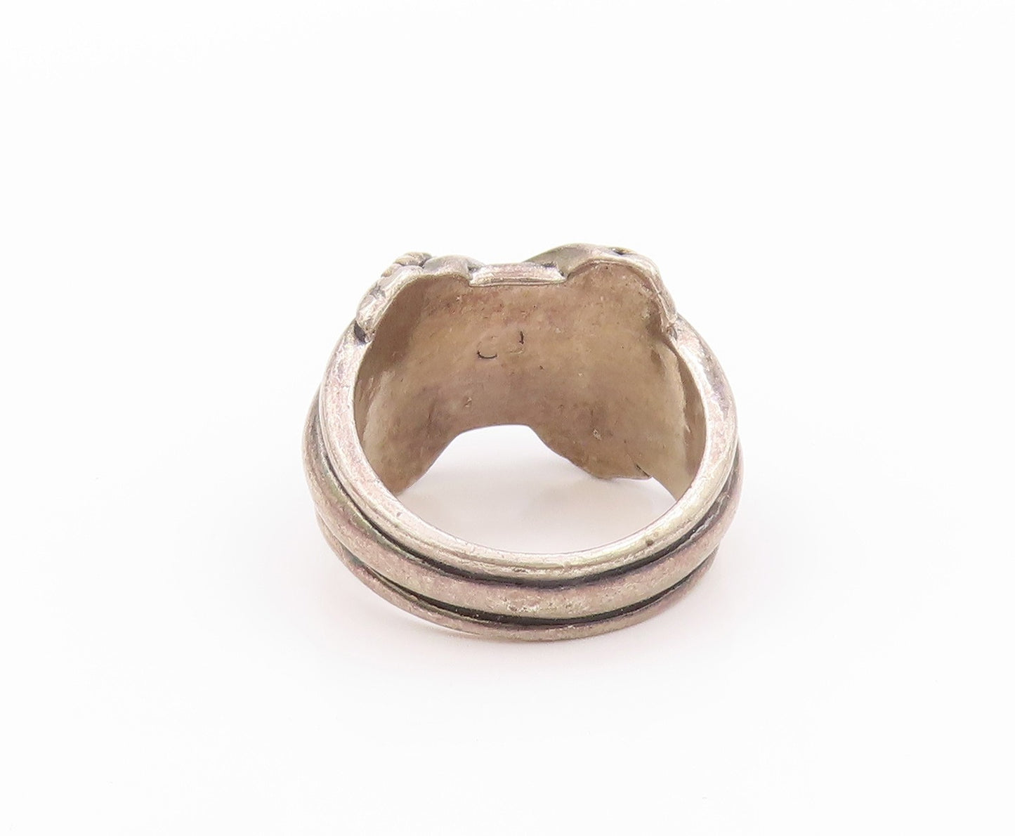 925 Sterling Silver Vintage Ring Dark Tone Roped Cross Carved  Sz 8  RG32652