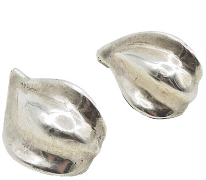 925 Sterling Silver  Vintage Shiny Floral Leaf Non Pierce Earrings  EG4834