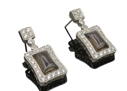 925 Sterling Silver  Smoky Topaz & Cubic Zirconia Shiny Dangle Earrings EG5541