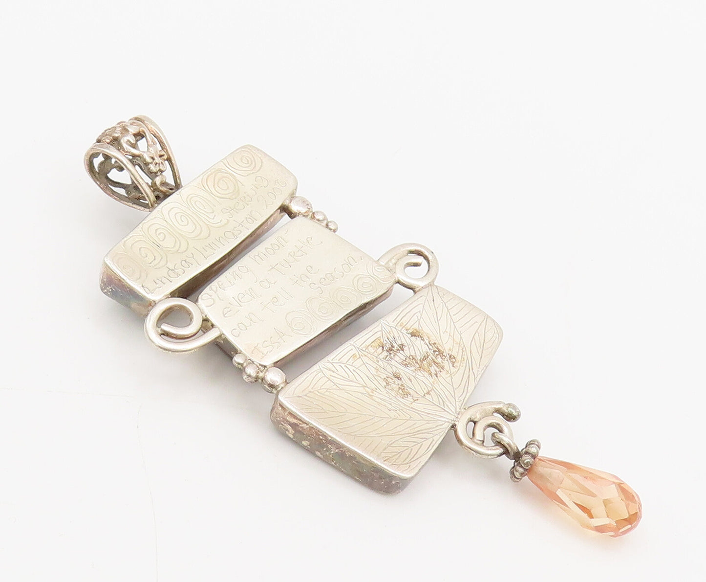 JACMEL 925 Silver  Vintage Designer Enamel Crystal Stone Drop Pendant PT22305