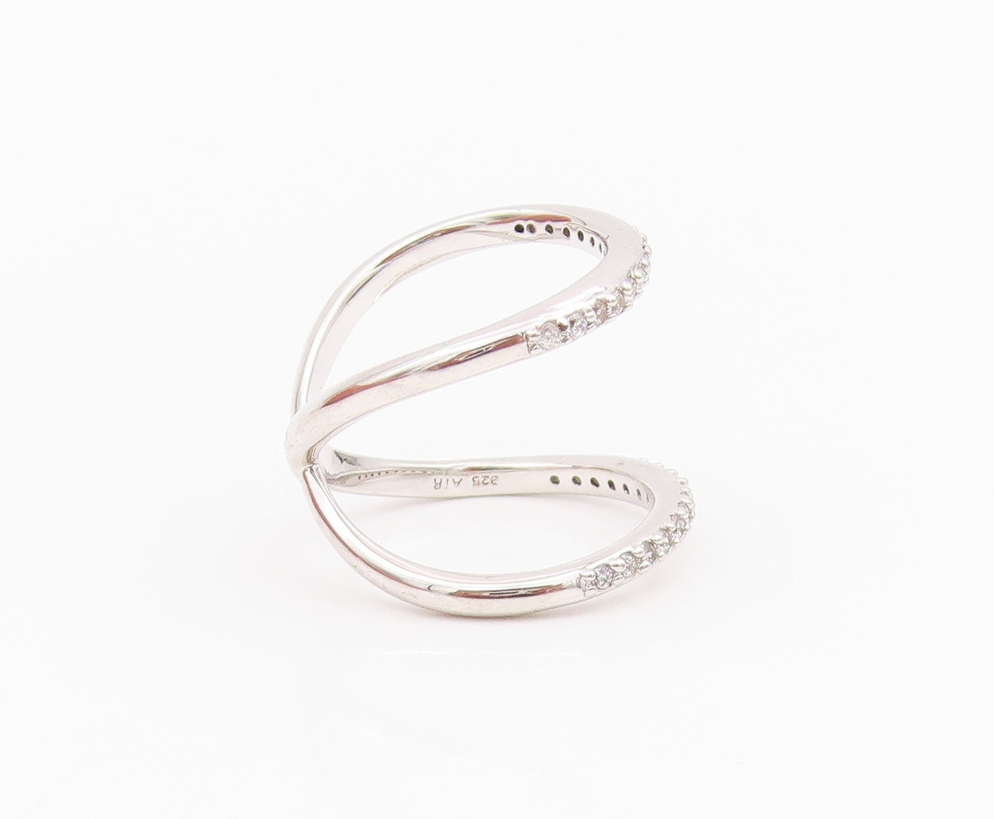 925 Sterling Silver Vintage Ring Modernist CZ Inlay Cutout Bands Sz 7.5  RG33098