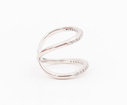 925 Sterling Silver Vintage Ring Modernist CZ Inlay Cutout Bands Sz 7.5  RG33098