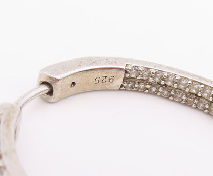 925 Sterling Silver Vintage Earrings Multi Row CZ Pave Elegant Oval Hoop EG14072