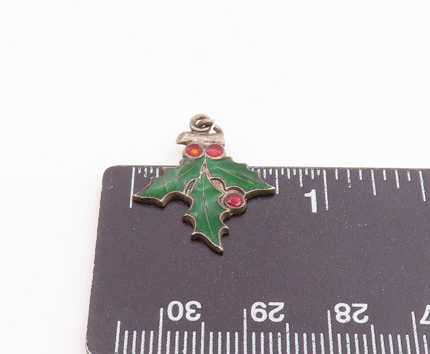 925 Sterling Silver  Vintage Enamel Hollow Christmas Plant Pendant  PT18461