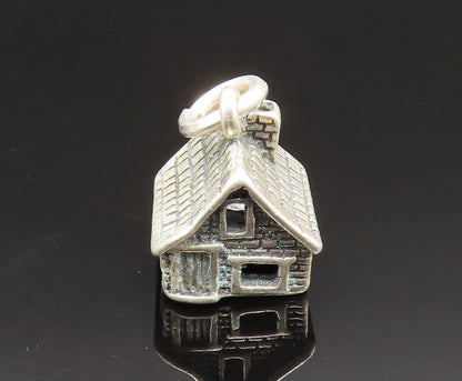 925 Sterling Silver  Vintage Sculpted Etched House Charm Pendant  PT20662