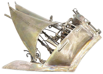 925 Sterling Silver  Vintage Dark Tone Sail Boat Sculpture Trinket  TR1774