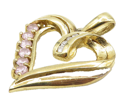 925 Sterling Silver  Vintage Pink Topaz Gold Plated Love Heart Pendant PT14939