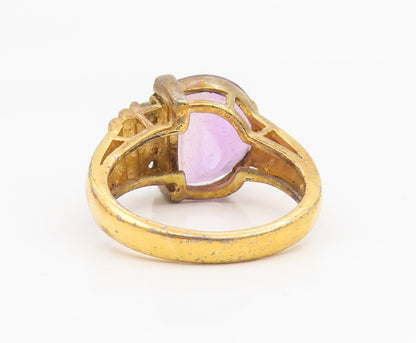 925 Sterling Silver Vintage Ring Gold Plated Amethyst & CZ Band  Sz 7  RG35286