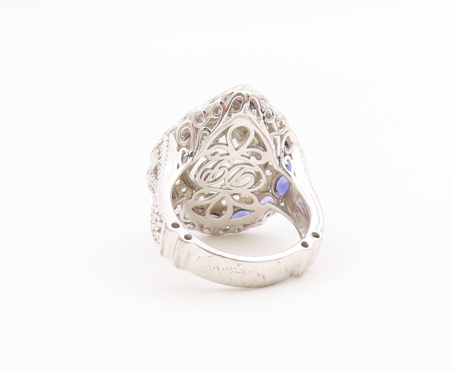 925 Sterling Silver Vintage Ring Green Amethyst Halo Tanzanite  Sz 10.5  RG36438