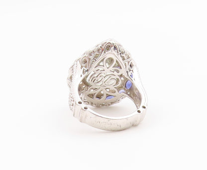 925 Sterling Silver Vintage Ring Green Amethyst Halo Tanzanite  Sz 10.5  RG36438