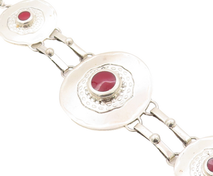 925 Sterling Silver Vintage Bracelet Round Brutalist Gemstone Inlay  BT10892