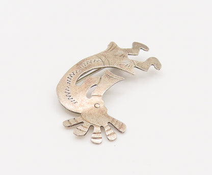 NAVAJO 925 Sterling Silver Vintage Etched Kokopelli Dancer Brooch Pin BP10143