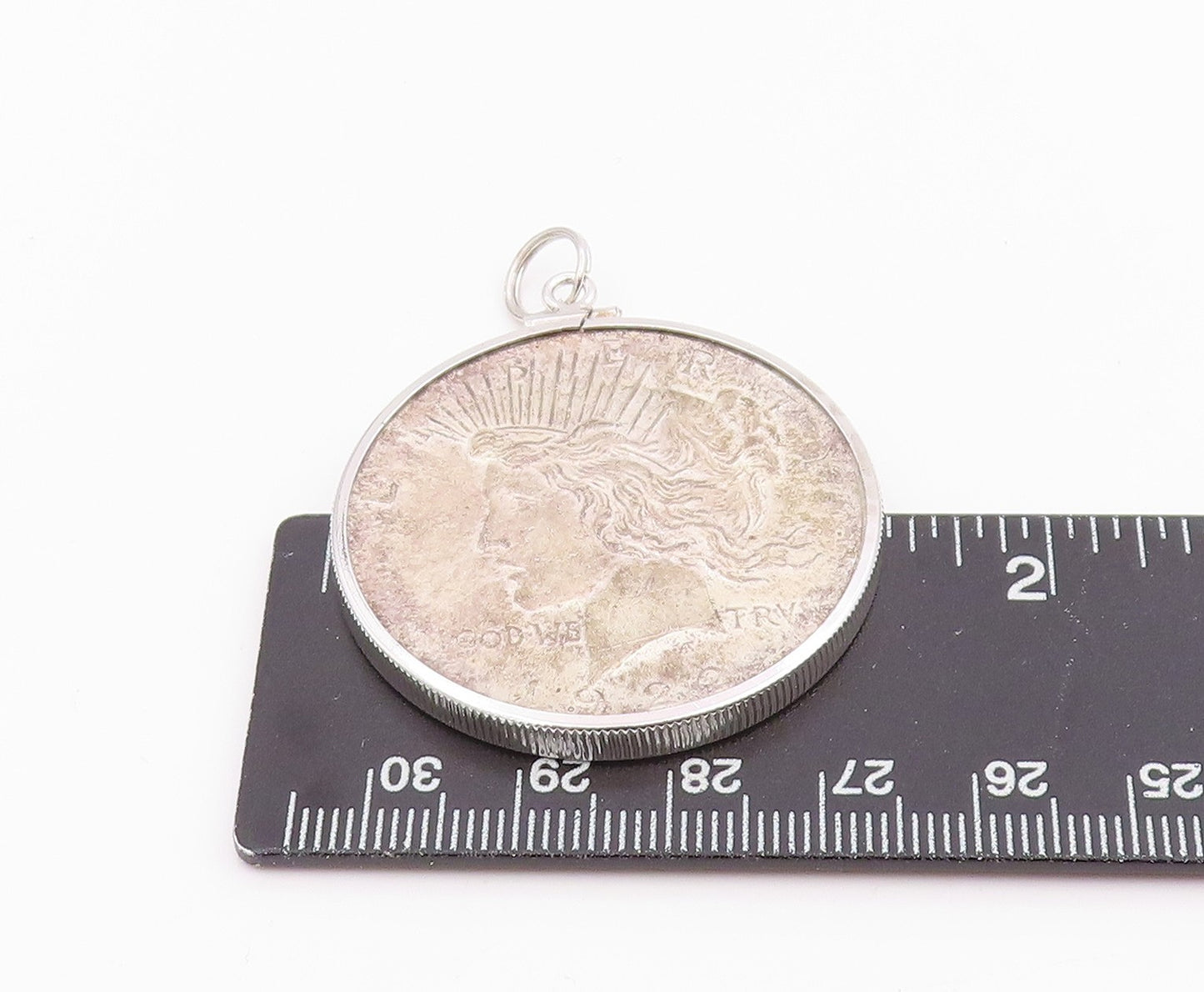 925 Sterling Silver Vintage Pendant Peace Lady Liberty Dollar Coin  PT26008