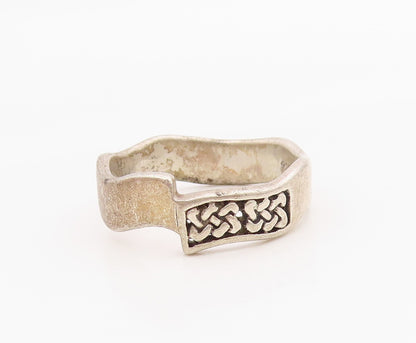 925 Sterling Silver Vintage Ring PEWTER STONE Celtic Knot Band  Sz 10  RG36331