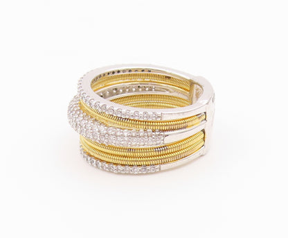 925 Sterling Silver Vintage Ring Two Tone CZ Multi Row Pave Band  Sz 6  RG36545