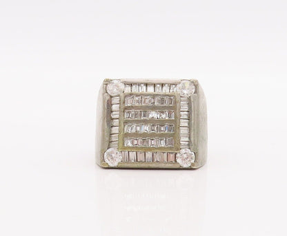 925 Sterling Silver Vintage Ring Solid Carved Brutalist Inlay CZ  Sz 9  RG28328