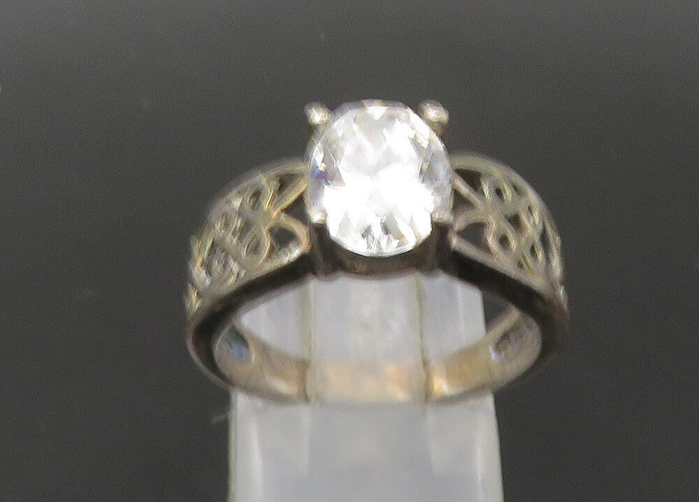 925 Sterling Silver  Vintage Cubic Zirconia Love Heart Band Ring Sz 7  RG22521