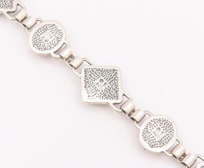 925 Sterling Silver Vintage Bracelet Roped 2 Tone Real Turquoise BT10374